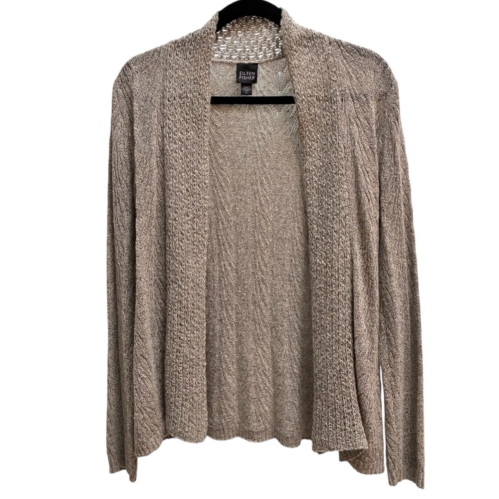 Eileen Fisher Luxury Alpaca Silk Blend Open Front Cardigan Sweater - Tan